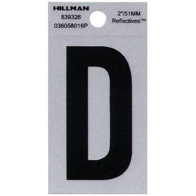 HILLMAN 2 in. Reflective Black Vinyl Self-Adhesive Letter D
