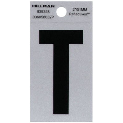 HILLMAN 2 in. Reflective Black Vinyl Self-Adhesive Letter T
