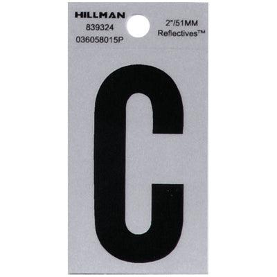 HILLMAN 2 in. Reflective Black Vinyl Self-Adhesive Letter C