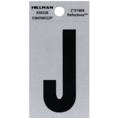 HILLMAN 2 in. Reflective Black Vinyl Self-Adhesive Letter J