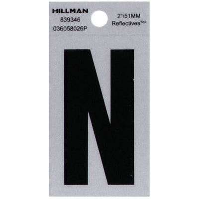 HILLMAN 2 in. Reflective Black Vinyl Self-Adhesive Letter N