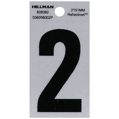 HILLMAN 2 in. Reflective Black Vinyl Self-Adhesive Number 2
