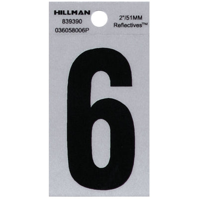 HILLMAN 2 in. Reflective Black Vinyl Self-Adhesive Number 6