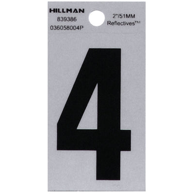 HILLMAN 2 in. Reflective Black Vinyl Self-Adhesive Number 4