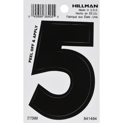HILLMAN 3 in. Black Vinyl Self-Adhesive Number 5