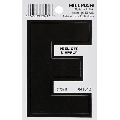 HILLMAN 3 in. Black Vinyl Self-Adhesive Letter E