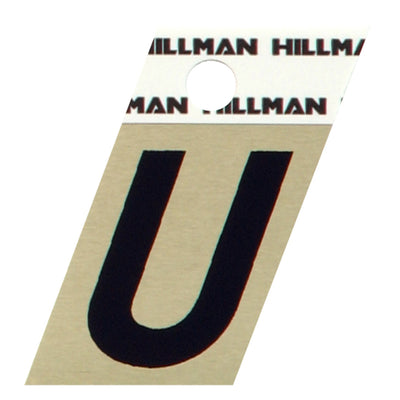 HILLMAN 1.5 in. Reflective Black Aluminum Self-Adhesive Letter U