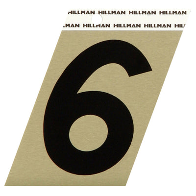 HILLMAN 3 in. Reflective Black Vinyl Self-Adhesive Number 6