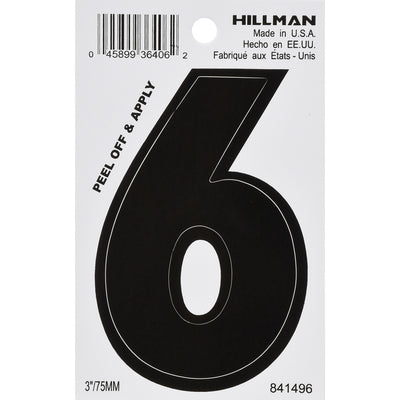 HILLMAN 3 in. Black Vinyl Self-Adhesive Number 6