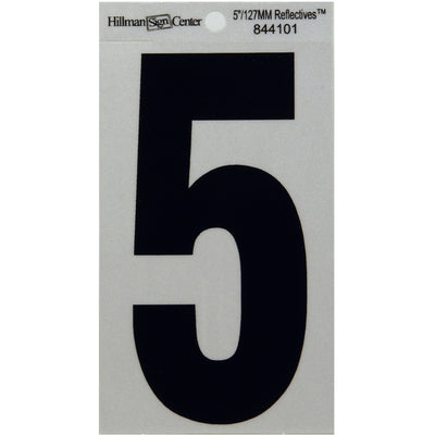 HILLMAN 5 in. Reflective Black Vinyl Self-Adhesive Number 5
