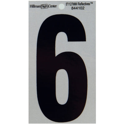 HILLMAN 5 in. Reflective Black Vinyl Self-Adhesive Number 6