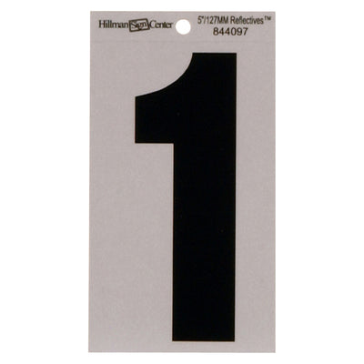 HILLMAN 5 in. Reflective Black Vinyl Self-Adhesive Number 1