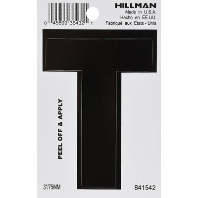 HILLMAN 3 in. Black Vinyl Self-Adhesive Letter T