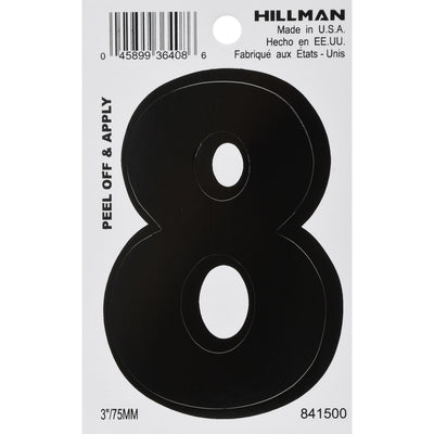 HILLMAN 3 in. Black Vinyl Self-Adhesive Number 8