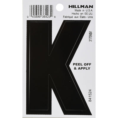 HILLMAN 3 in. Black Vinyl Self-Adhesive Letter K