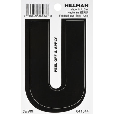 HILLMAN 3 in. Black Vinyl Self-Adhesive Letter U