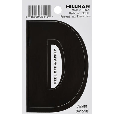 HILLMAN 3 in. Black Vinyl Self-Adhesive Letter D