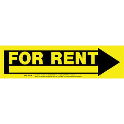 HILLMAN English Yellow For Rent Sign 6 in. H X 24 in. W