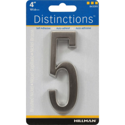 HILLMAN Distinctions 4 in. Silver Zinc Die-Cast Self-Adhesive Number 5