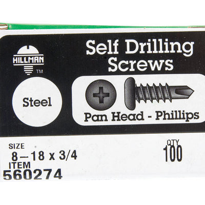 HILLMAN No. 8 Ga. X 3/4 in. L Phillips Pan Head Self-Drilling Screws 100 pk
