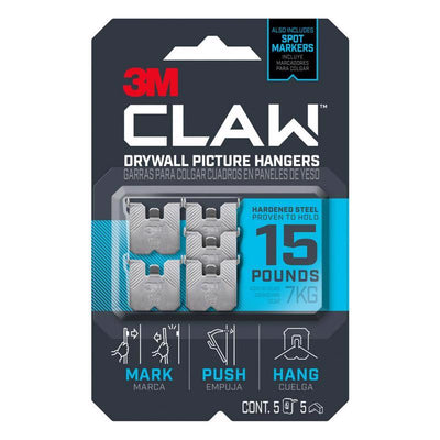 3M Claw Silver Drywall Picture Hanger 15 lb 5 pk