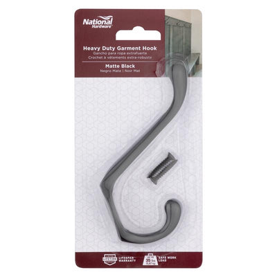 National Hardware Medium Matte Black Metal 3.30 in. L Heavy Duty Garment Hook 35 lb