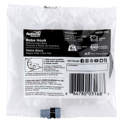 National Hardware Medium Matte Black Metal 3.94 in. L Rope/Tarp Hook 35 lb