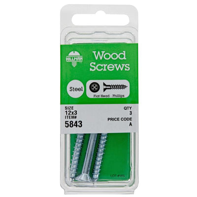 HILLMAN No. 12 X 3 in. L Phillips Zinc-Plated Coarse Wood Screws