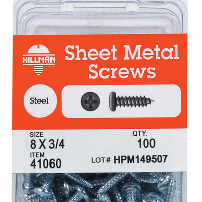 HILLMAN No. 8 Ga. X 3/4 in. L Phillips Pan Head Sheet Metal Screws 100 pk