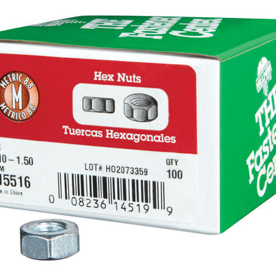 Hillman M10-1.50 mm Zinc-Plated Steel Metric Hex Nut 100 pk