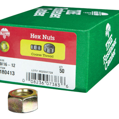 Hillman 9/16 in. Zinc Dichromate Steel USS Hex Nut 50 pk
