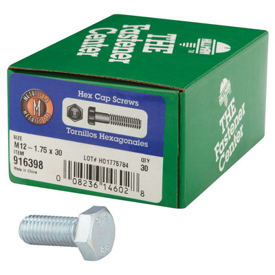 HILLMAN M12-1.75 mm D X 30 mm L Heat Treated Steel Hex Head Cap Screw 30 pk