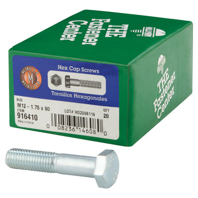 HILLMAN M12-1.75 mm D X 60 mm L Heat Treated Steel Hex Head Cap Screw 20 pk