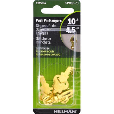 HILLMAN Brass-Plated Gold Push Pin Picture Hook 10 lb