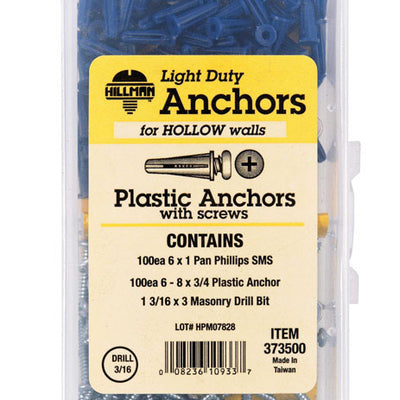 HILLMAN .138 in. D X 3/4 in. L Plastic Pan Head Conical Anchor Kit 201 pk