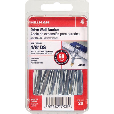 HILLMAN 1/8 in. D X 1/8 Short in. L Steel Pan Head Drive Wall Anchors 20 pc