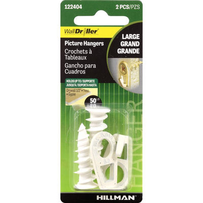 HILLMAN White Self-Drilling Picture Hanger 50 lb 2 pk
