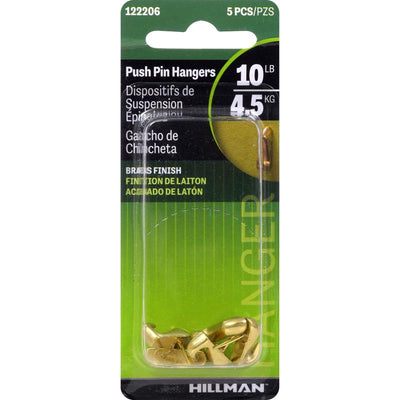 HILLMAN Brass-Plated Gold Push Pin Picture Hanger 10 lb