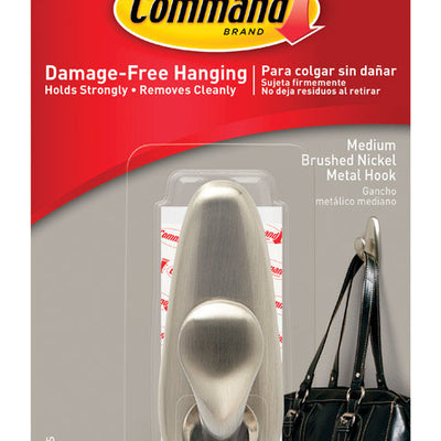 3M Command 3-1/4 in. L Brushed Nickel Metal Medium Hook 3 lb. cap.