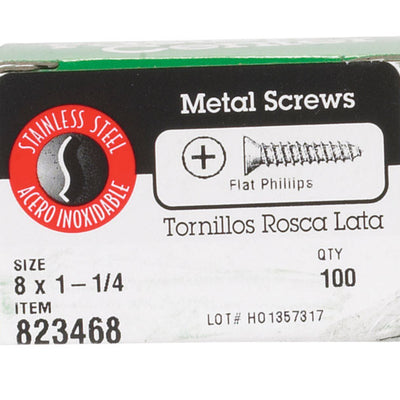 HILLMAN No. 8 Ga. X 1-1/4 in. L Phillips Flat Head Sheet Metal Screws 100 pk