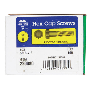 HILLMAN 5/16 in. D X 2 in. L Heat Treated Steel Hex Head Cap Screw 100 pk