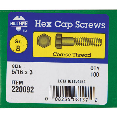 HILLMAN 5/16 in. D X 3 in. L Heat Treated Steel Hex Head Cap Screw 100 pk