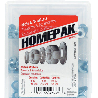 HILLMAN Zinc-Plated Steel Various Sizes Nut and Washer Kit 6 pk
