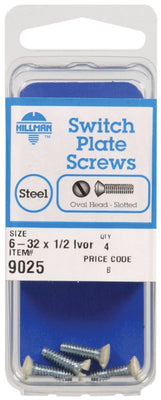 HILLMAN No. 6-32 Ga. X 1/2 in. L Slotted Oval Head Steel Machine Screws 4 pk