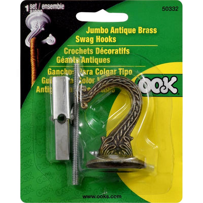 HILLMAN Jumbo Antique Brass Gold Steel 2-1/2 in. L Swag Hook 30 lb