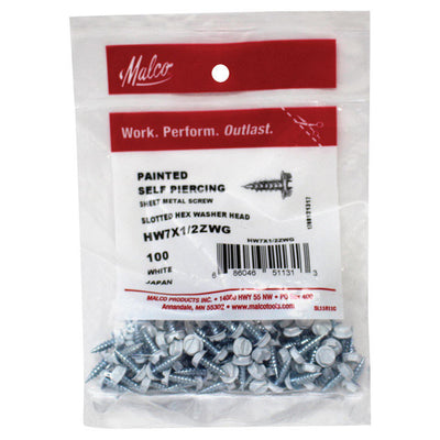 Malco No 7 Sizes X 1/2 in. L Slotted Hex Washer Head Sheet Metal Screws 100 pk