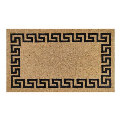 First Concept 18 in. W X 30 in. L Black/Brown Greek Key Border Coir Door Mat