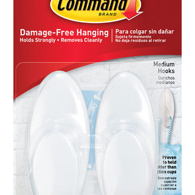 3M Command Medium Plastic Bath Hook 3.375 in. L 2 pk