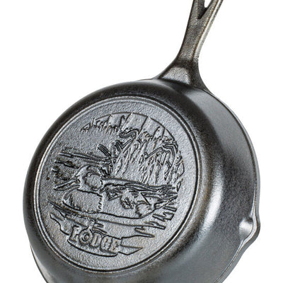 Lodge Wildlife Series-Mallard Cast Iron Skillet 8 in. Black