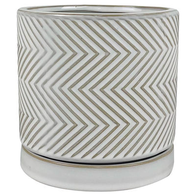 Border Concepts 6 in. D Ceramic Cross Pattern Planter White
